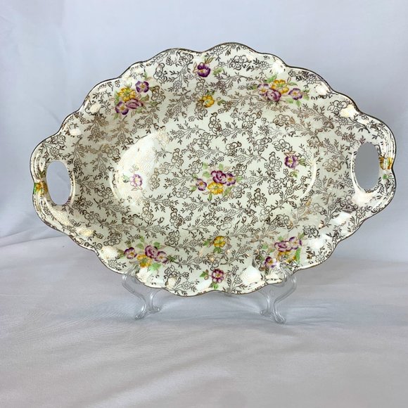 Vintage James Kent Pearl Delight Trinket Bowl Duchess Gold Trim - Picture 1 of 13